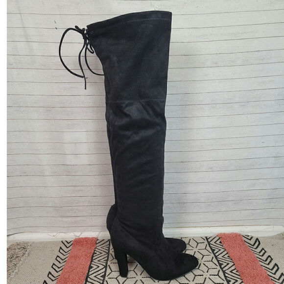 STEVE MADDEN "GORGEOUS" VEGAN SUEDE OVER THE KNEE BLACK BOOTS, sz 10 - Picture 8 of 16
